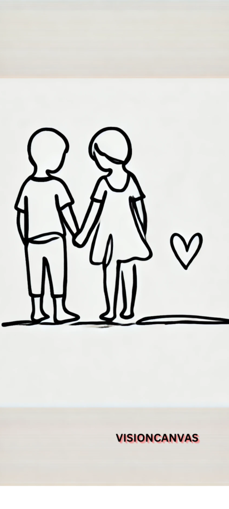 Mobile Wallpaper: Sketch of a brother and sister holding hands, capturing a special family bond