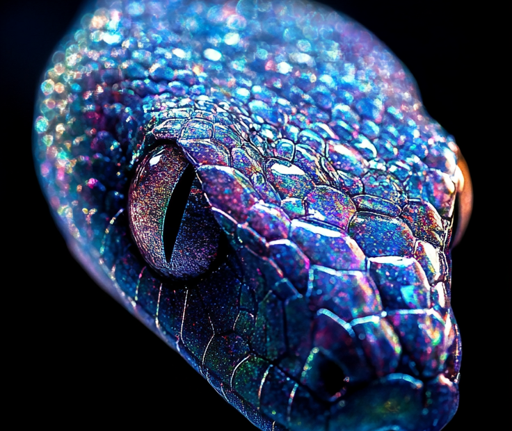 Iridescent snake skin mobile wallpaper with a glowing, colorful texture.