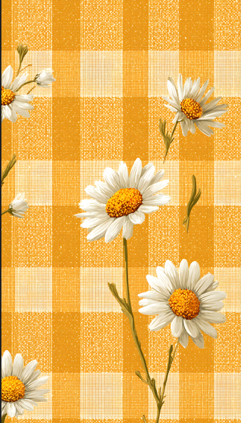 Mobile wallpaper of a Yellow Gingham Pattern With Daisy Illustration