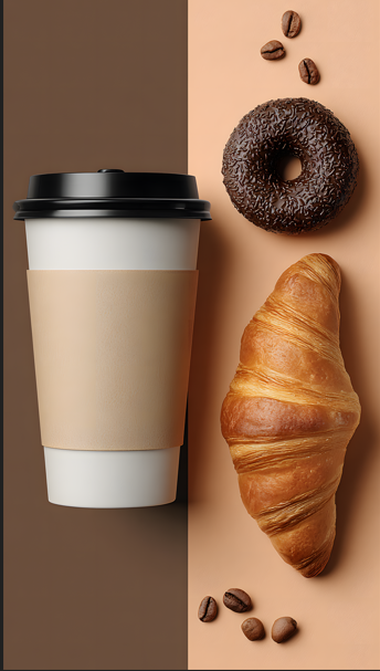 Mobile wallpaper of a coffee, crossiant and doughnut